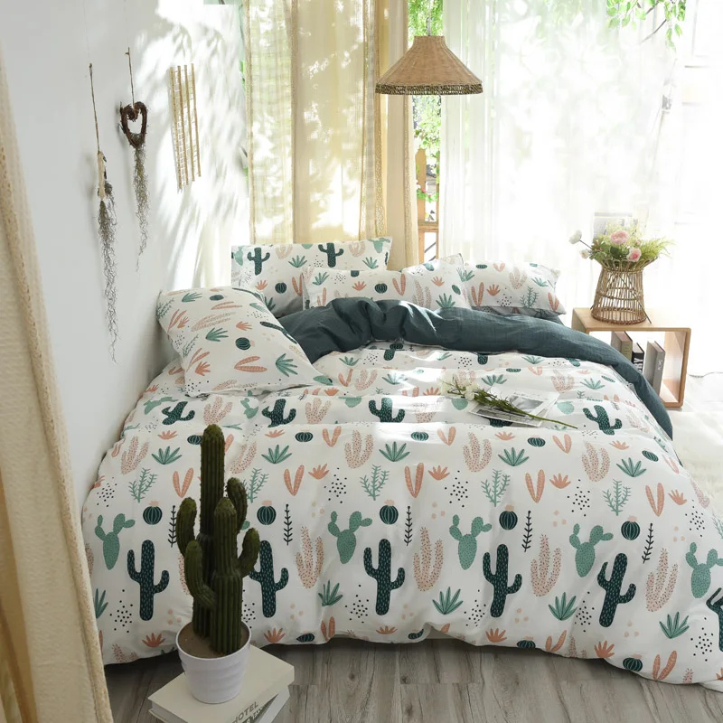 TUTUBIRD-Kids Cartoon style bedding set 100% cotton soft bed linen cactus rose print duvet cover twin queen king size bedspread | Дом и сад