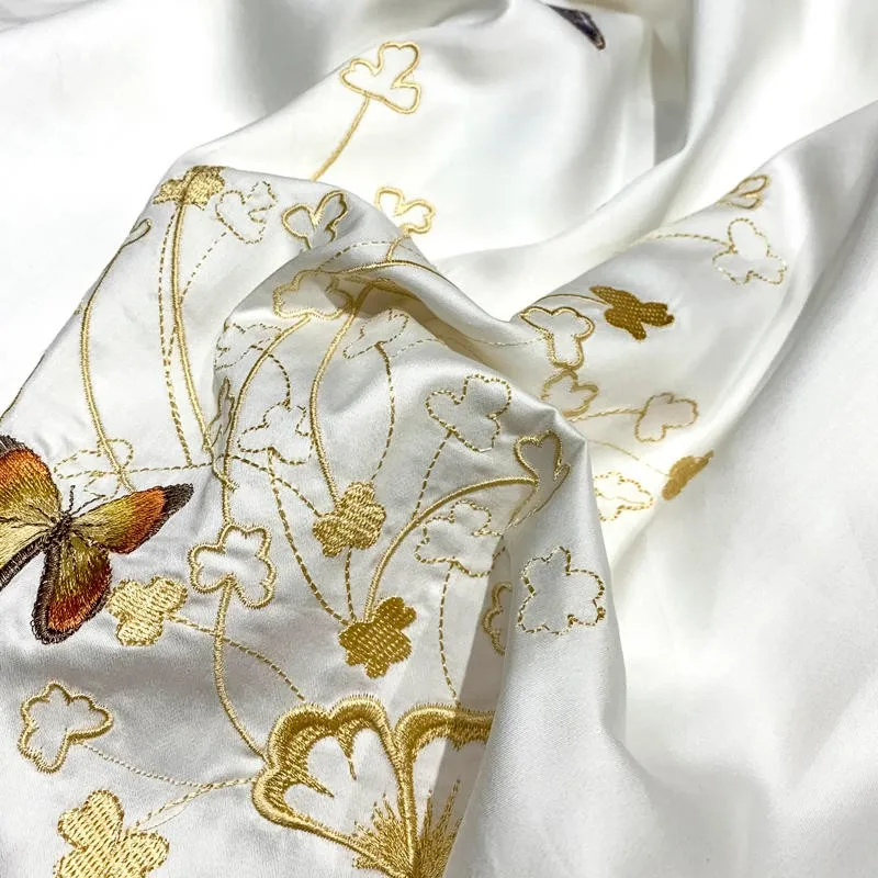 

Chic Embroidery Butterfly Floral Bedding Set White Blue 100%Egyptian Cotton Soft Bedding set Bed Sheet Pillowcases Queen King