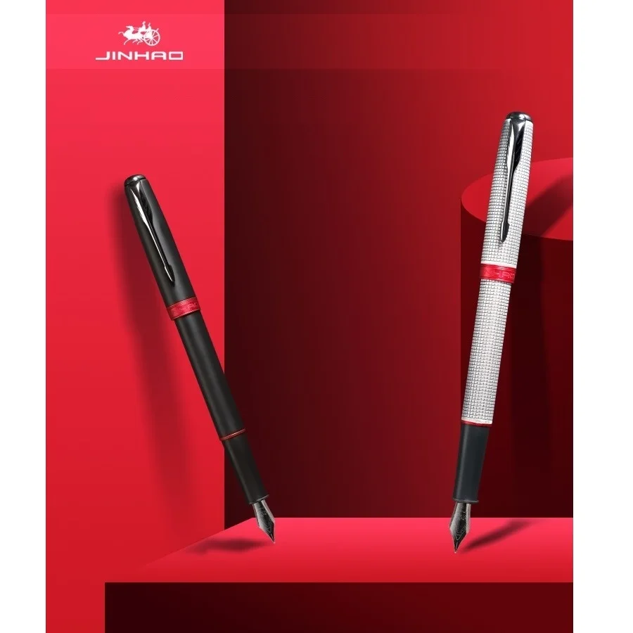 

Перьевая ручка Jinhao [Defiant], медный бочонок красного и черного цвета, зажим для стрел, с тонким наконечником, каллиграфия для студентов школы и ...