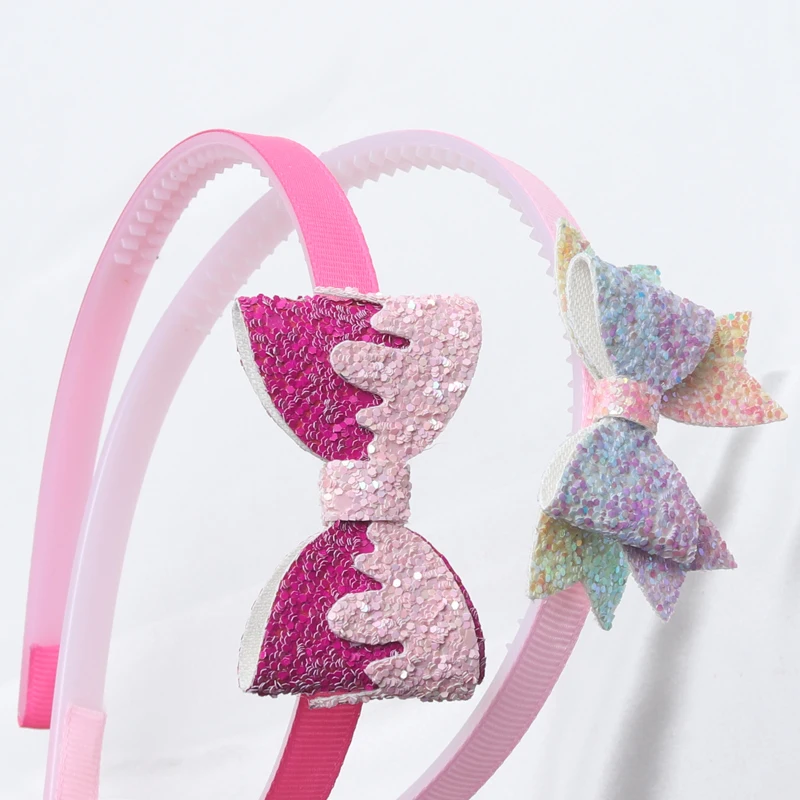 

2PC Girls Trendy Glitter Hairbands New Children Step Teeth Headbands Kids Cheer Shape Bows Hair/Head Hoop Hair Accessories