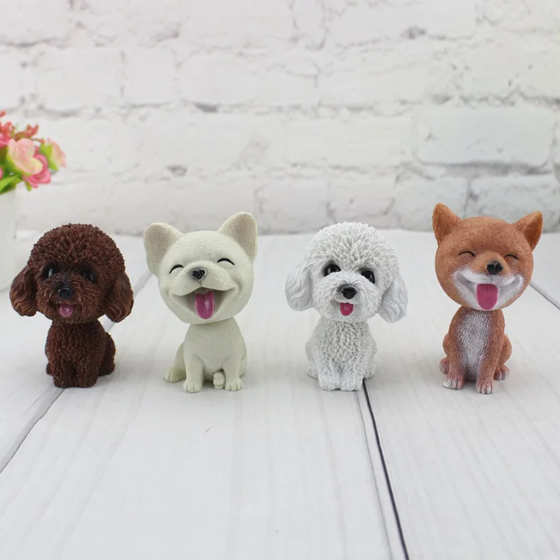 

9CM Kawaii Waggle Dog Smiley Pet Japanese Akita French Bulldog Poodle Action Figures Car Decor Collection Dog Models Kids Gifts
