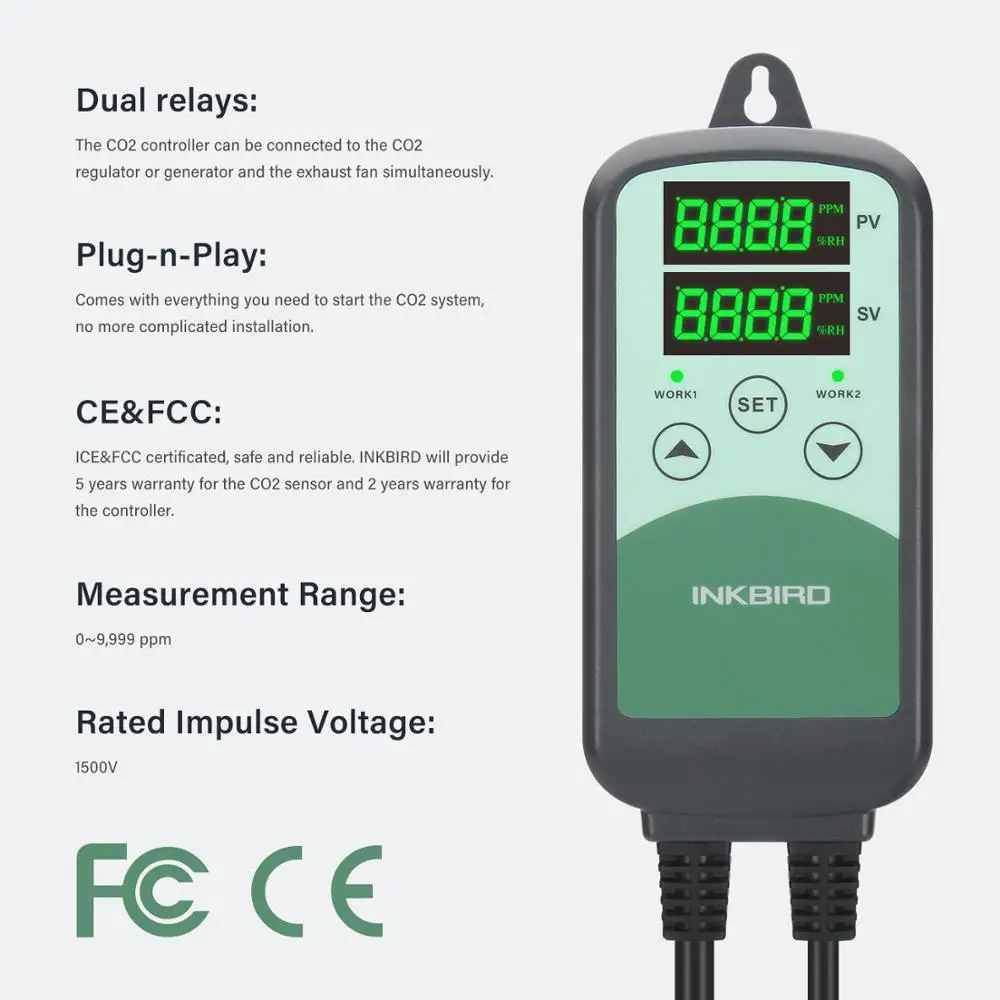 Inkbird ICC-500T с S01 Сенсор цифровой программируемый CO2 Температура пульт