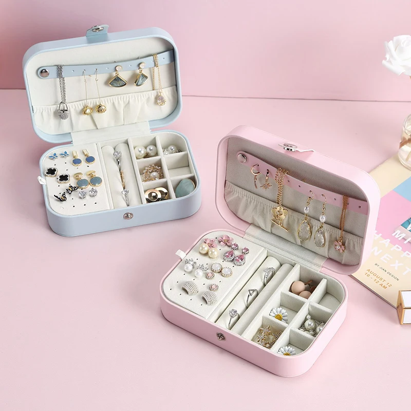 Casegrace Leather Jewelry Organizer Portable Packaging Storage Box for Earrings Ring Holder Double-Layers Organizer Jewelry Case