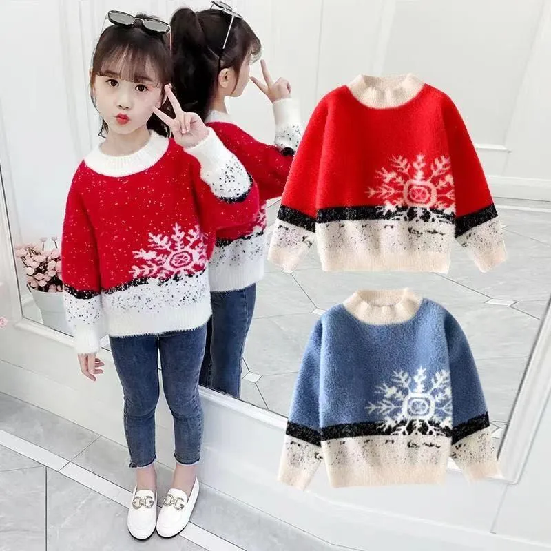 

Girls Sweater Kids Coat Outwear 2021 Luxury Plus Velvet Thicken Warm Winter Autumn Knitting Tops Cotton Fleece Children's Clothi