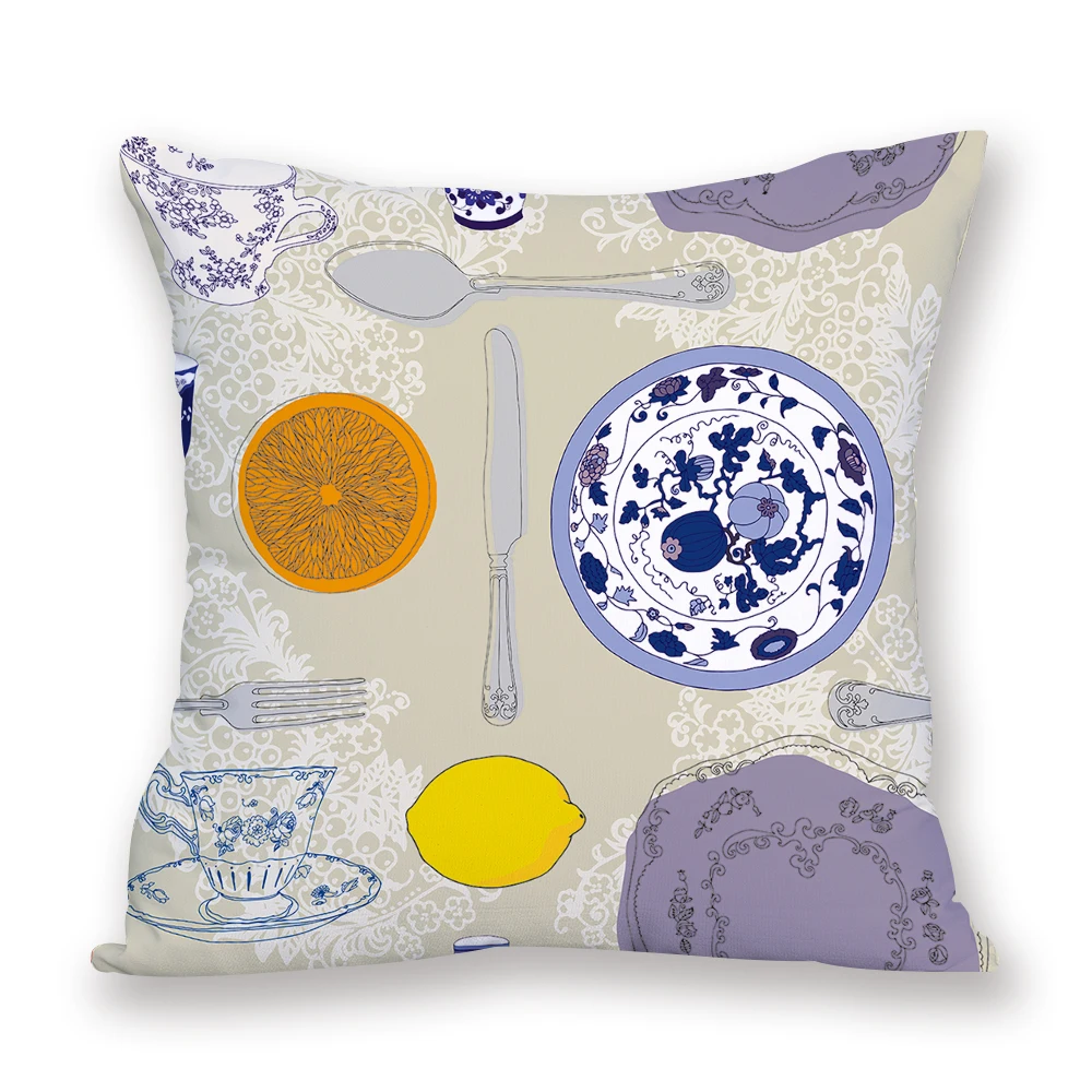 Подушка в китайском стиле синяя и белая фарфоровая печатная на заказ