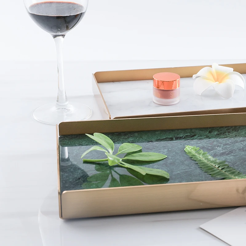 Великолепный металлический и Мраморный поднос ручной работы для домашнего