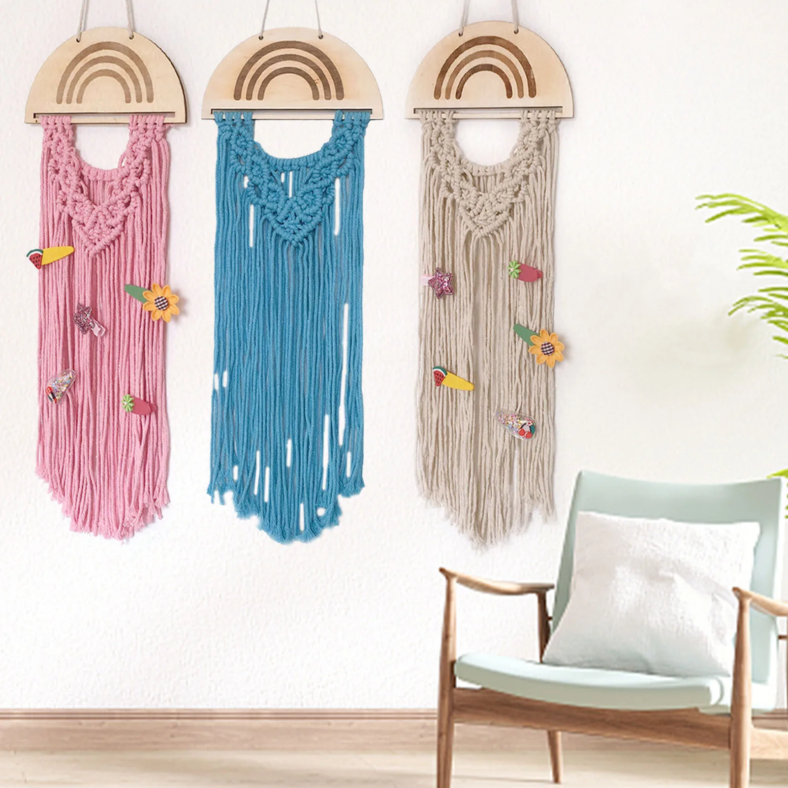 

Wall Hanging Macrame Tapestry Bohemian Nordic Woven Tapestry Hairpins Organizer Boho Geometric Art Bedroom Living Room Home Deco