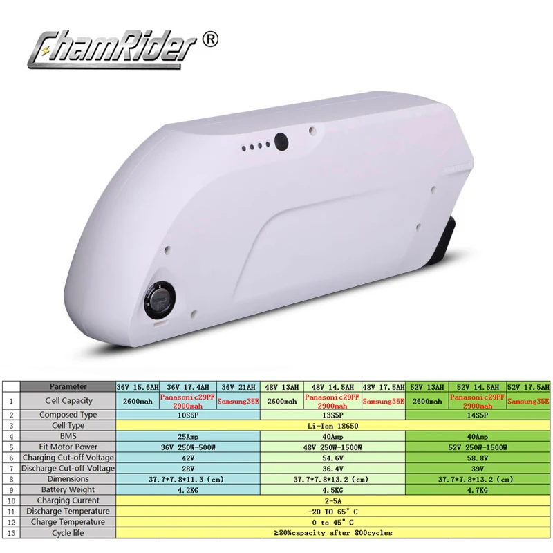 Оригинальный аккумулятор для электровелосипеда 48 В 36 Tigershark Downtube 18650 ячеек 20 Ач 30 А