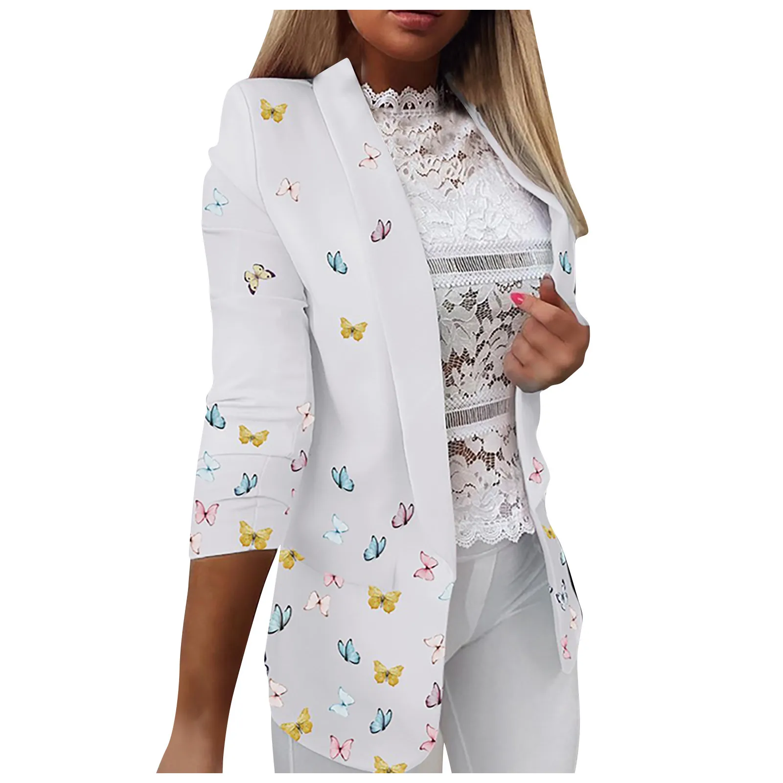 

Женский офисный блейзер с длинным рукавом, повседневный деловой облегающий жакет, кардиган с открытой передней частью, уличная одежда