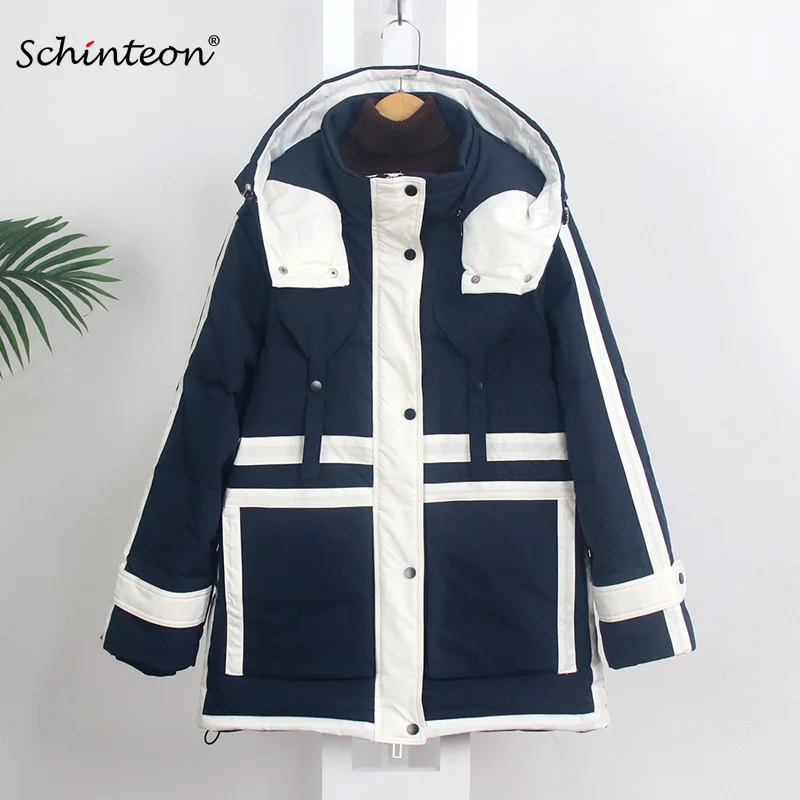 

2021 New Schinteon Winter Warm Jacket White Duck Down Thick Over Size Patchwork Coat Windproof Lovers Outwear Men Women Clothing