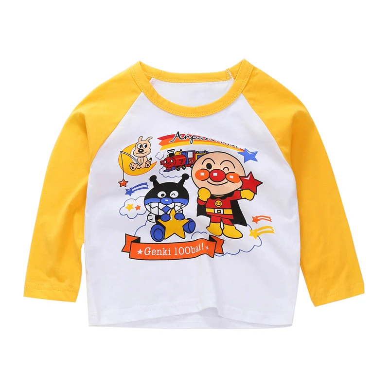 Yellow Новые хлопковые футболки для мальчиков и девочек на осень и весну Детские футболки с длинными рукавами и рисунком детские топы, одежда для малышей, 7 цветов - Цвет: Yellow