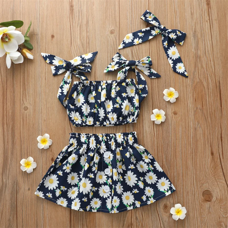

Summer Girl Clothing Watermelon Print Spaghetti Strap Crop Tops + Skirts Baby Girl Outfits Floral Sunsuit Cute Toddler Girl Sets