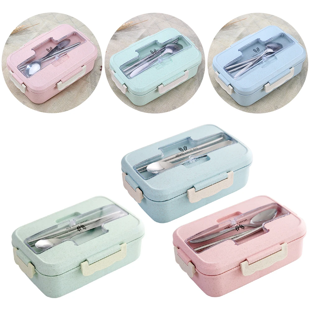 

Microwave Lunch Box Dinnerware Children Kids School Office Portable Bento Box With Spoons And Chopsticks Food Storage Container
