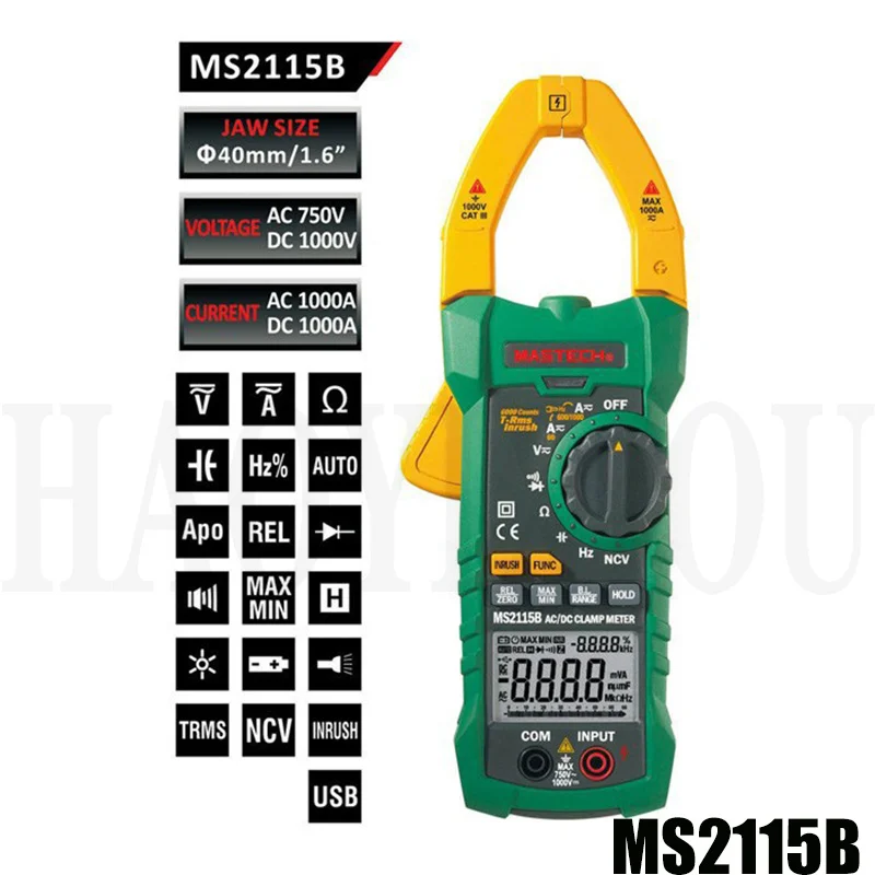Цифровой мультиметр зажим MASTECH MS2115B тестер с USB для измерения частоты напряжения