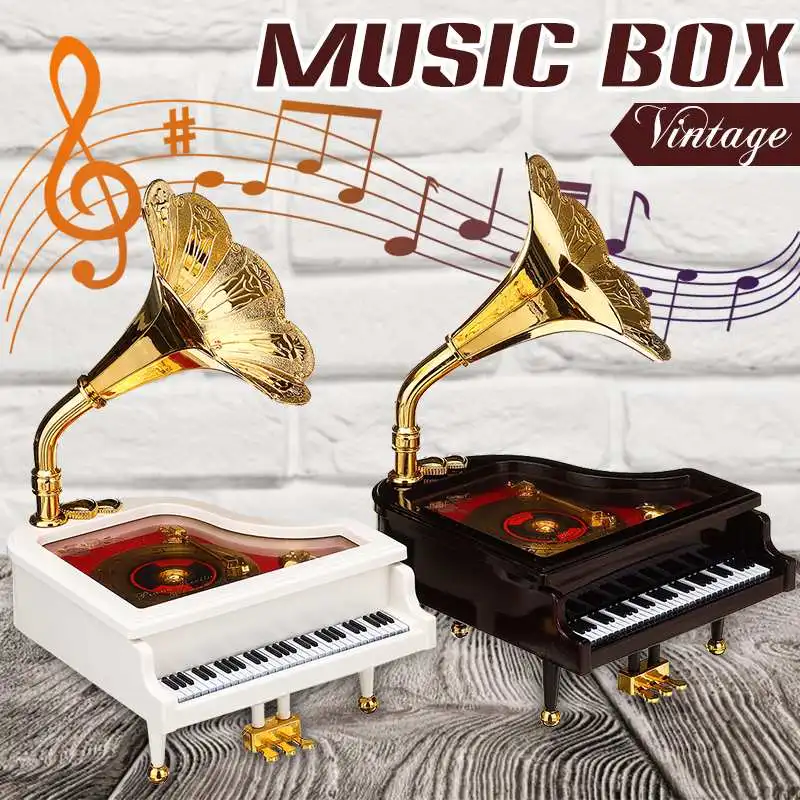 Винтажная музыкальная шкатулка в стиле ретро для пианино механическое Золотая