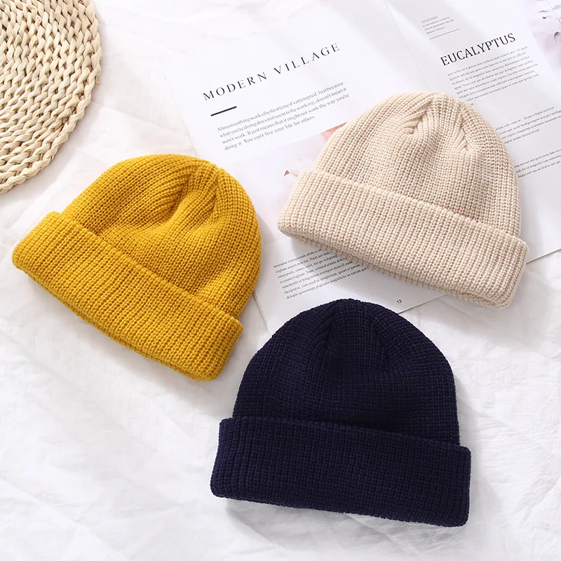 

All-match Casual Knitted Beanie Autumn Winter Solid Color Women's Retro Knitted Hat Unisex Dome Hat Short Hip Hop Pullover Men