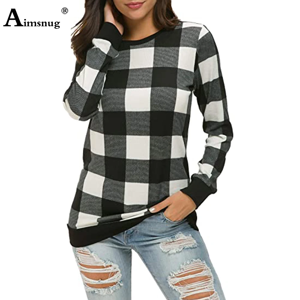 

2021 Spring Autumn Women's Top England Style Long Sleeve T-Shirt Casual Loose Plaid Tees Shirt Oversized 2xl Femme Jersey Mujer