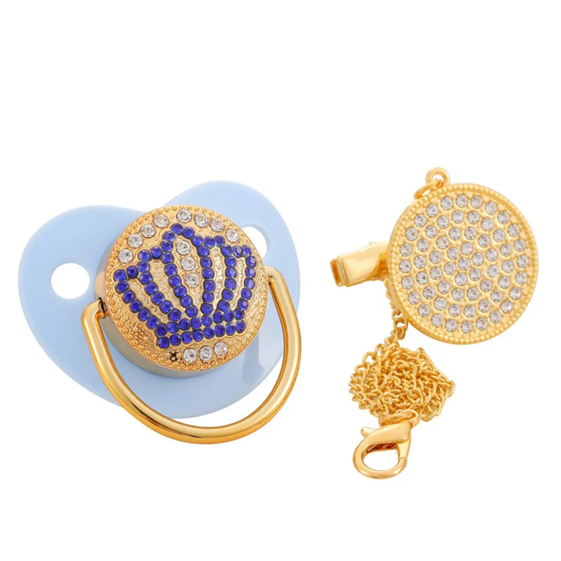 Блестящая розовая Золотая Корона Стразы элегантная детская соска без БФА