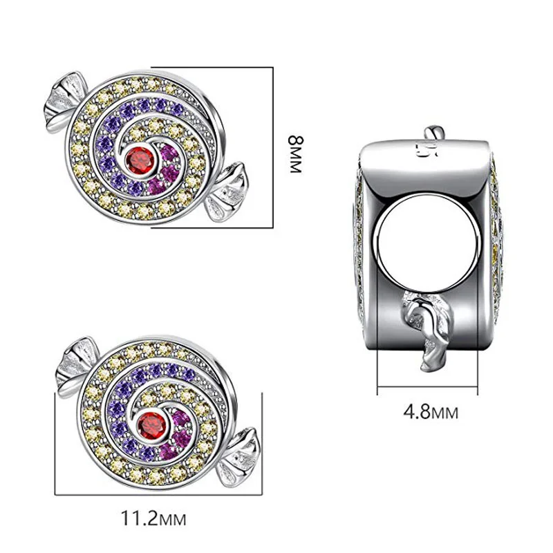 

ANZIW 925 Sterling Silver Charms Multicolor Created Diamond Lollipop Bead Fit Original Charms Bracelet Girl DIY Jewelry Gift