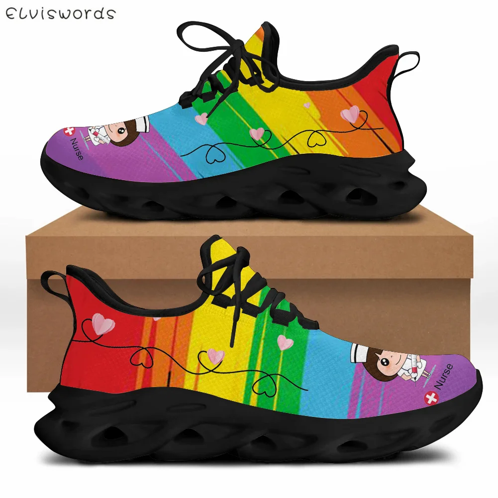 

ELVISWORDS New Fashion Tie-Dye Color Nurse Girls Ladies Flat Shoes Breathable Mesh Sneakers Summer Women Lace up Casual Footwear