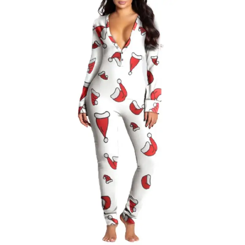 Пикантный женский Пижамный комбинезон с V-образным вырезом принтом спереди сзади