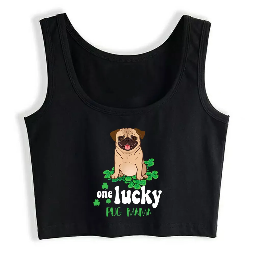 

Кроп-Топ женский на удачу с Мопсом мама Милый Забавный Мопсом День Святого Патрика повседневные белые топы без рукавов для женщин
