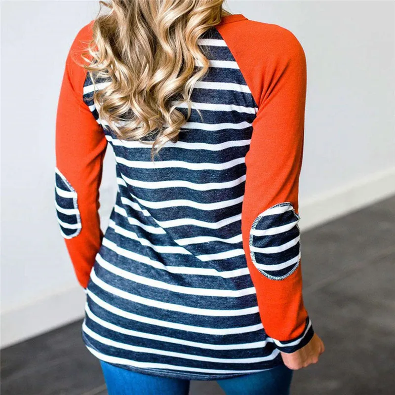 Женская Полосатая Футболка 2019 модные Локоть патч Женские Реглан Футболки с