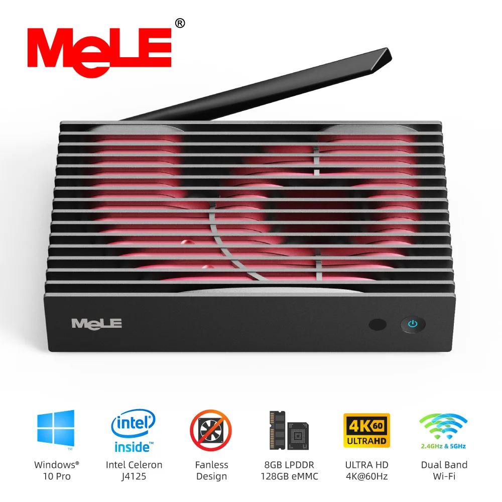 MeLE Celeron J4125 Quad Core  8G 128G Fanless Mini PC Windows 11 Pro Industrial Computer HDMI 4K Desktop VGA WiFi SSD HDD Type C