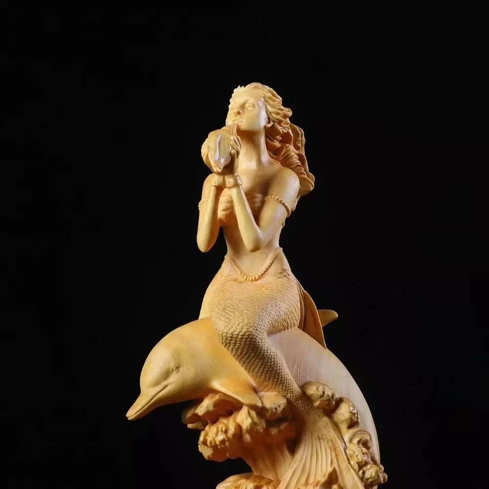 

Деревянная Статуэтка русалки 18 см, украшение для гостиной, красивая фигурка, ремесла, Офисная скульптура на удачу из бокса, домашний декор