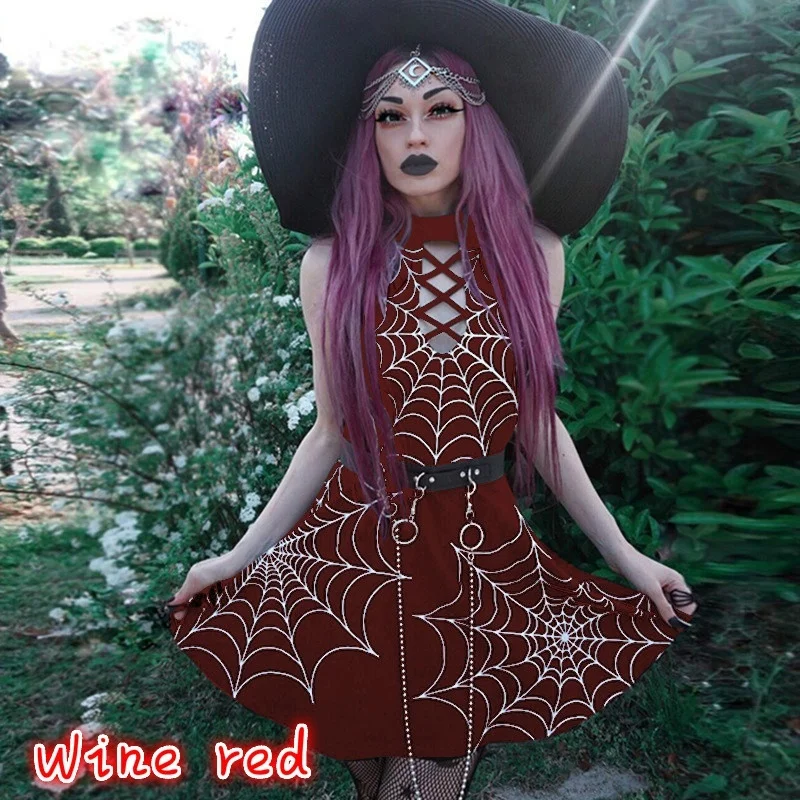 FEECOLOR женское модное короткое платье в готическом стиле с принтом паутины без