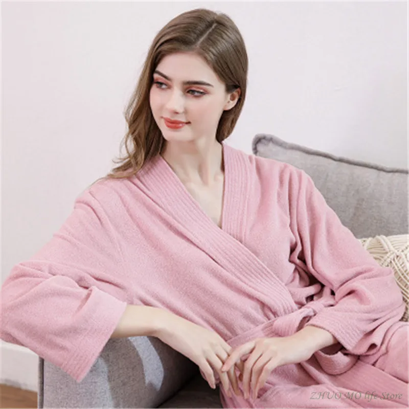 ZHUO MO New spring and summer Bathrobe Women Flannel Dobby Kimono Bath Robe For adults for home Bridesmaid Dressing Gown Wedding |
