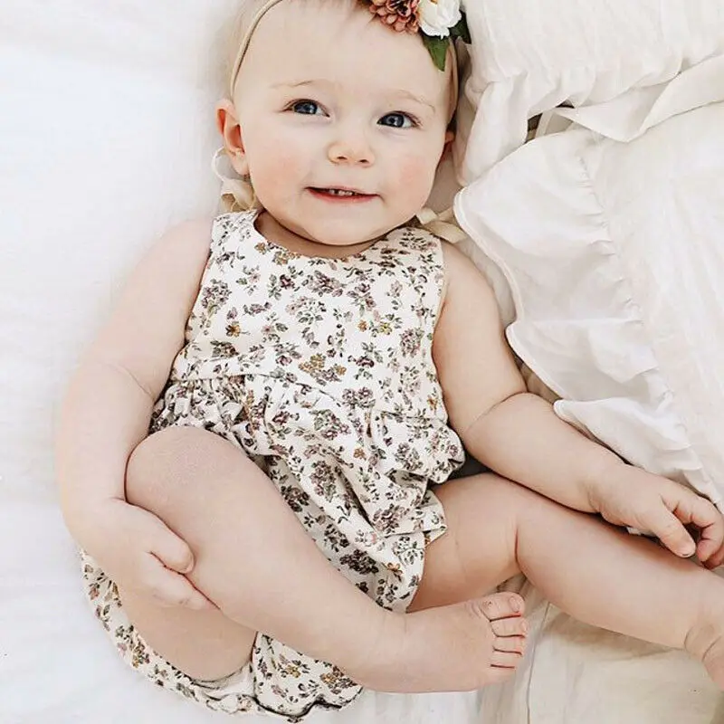 

Newborn Baby Girls Clothing Cute Print Shoulder Strap Jumpsuit Floral Sleeveless Bodysuit Clothes Outfits