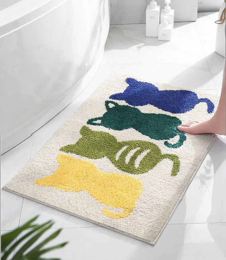 

Home Non-Slip Microfiber Cartoon Door Mat Household Kitchen Absorbent Rug Shower Anti-slip TPR Toilet Floor Decor Bathroom Mat