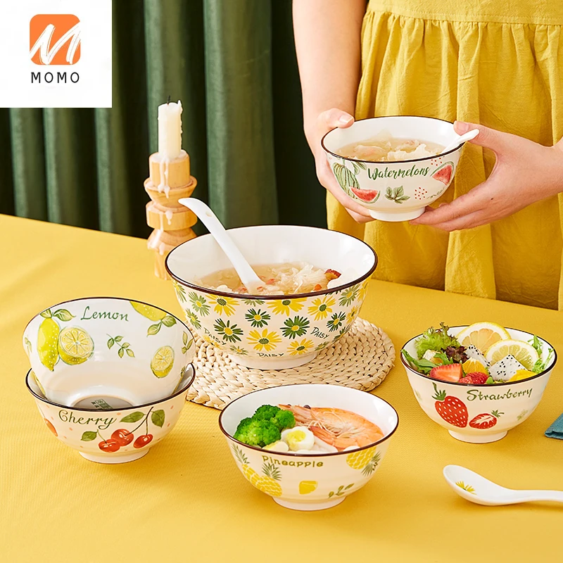 

Ceramic Tableware Cute Underglaze Rice Bowl Japanese Style Noodle Bowl Household Soup Bowl Instant Noodle Bowl Salad Bowl