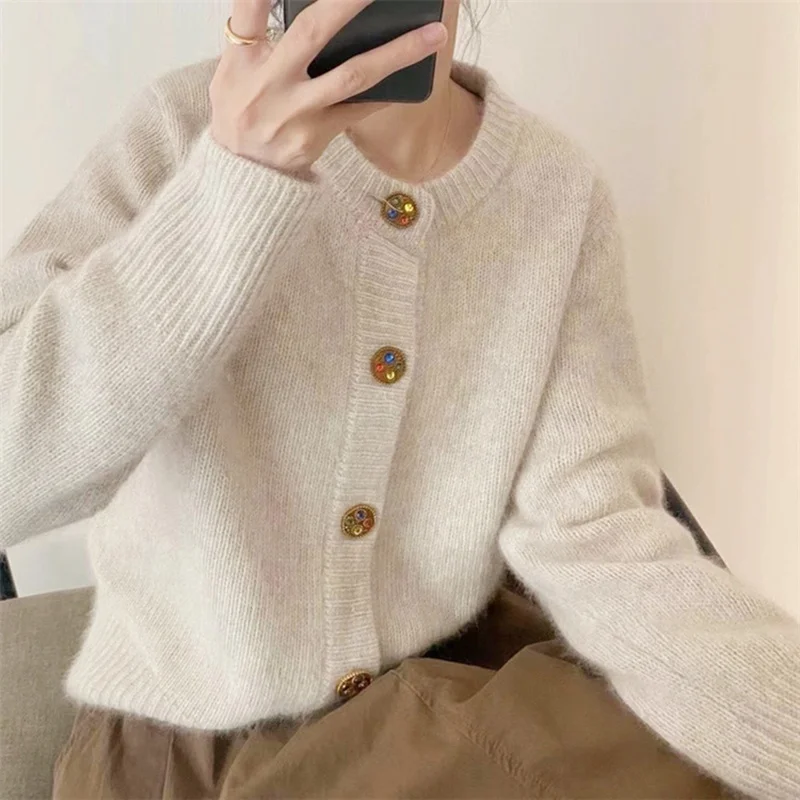 

Knitted spring/ Shirt autumn the new solid color fluff clothes outside the female round collar knitting cardigan coat