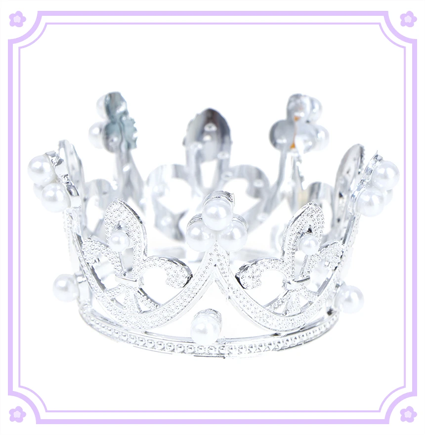 

Mini Crown Cake Topper Crystal Pearl Tiara Children Hair Ornaments for Wedding Birthday Party Cake Decorating Tools