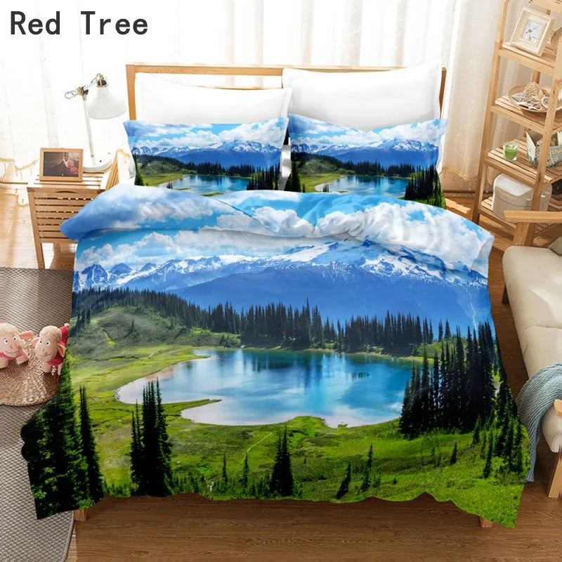 

Natural Landscape Digital Print Bedding Set Queen King Single Double Size Lake River Scenery Pattern Duvet Cover Bedspread Quilt