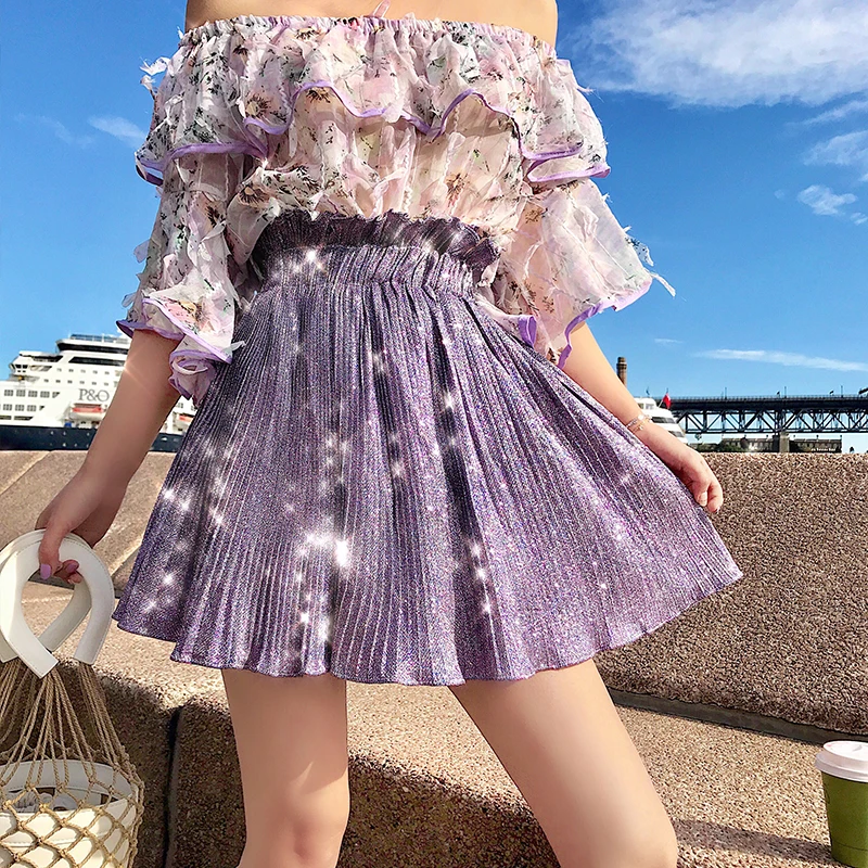 Женская летняя юбка однотонная фиолетовая трапециевидная расклешенная