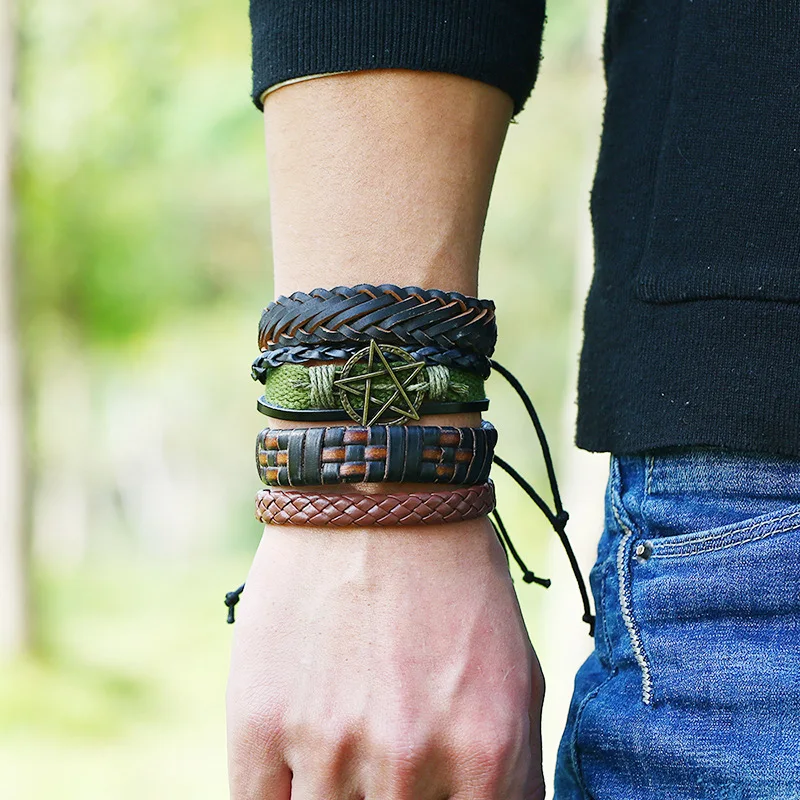12 шт./компл. винтажный вязаный мужской браслет из воловьей кожи сделай сам