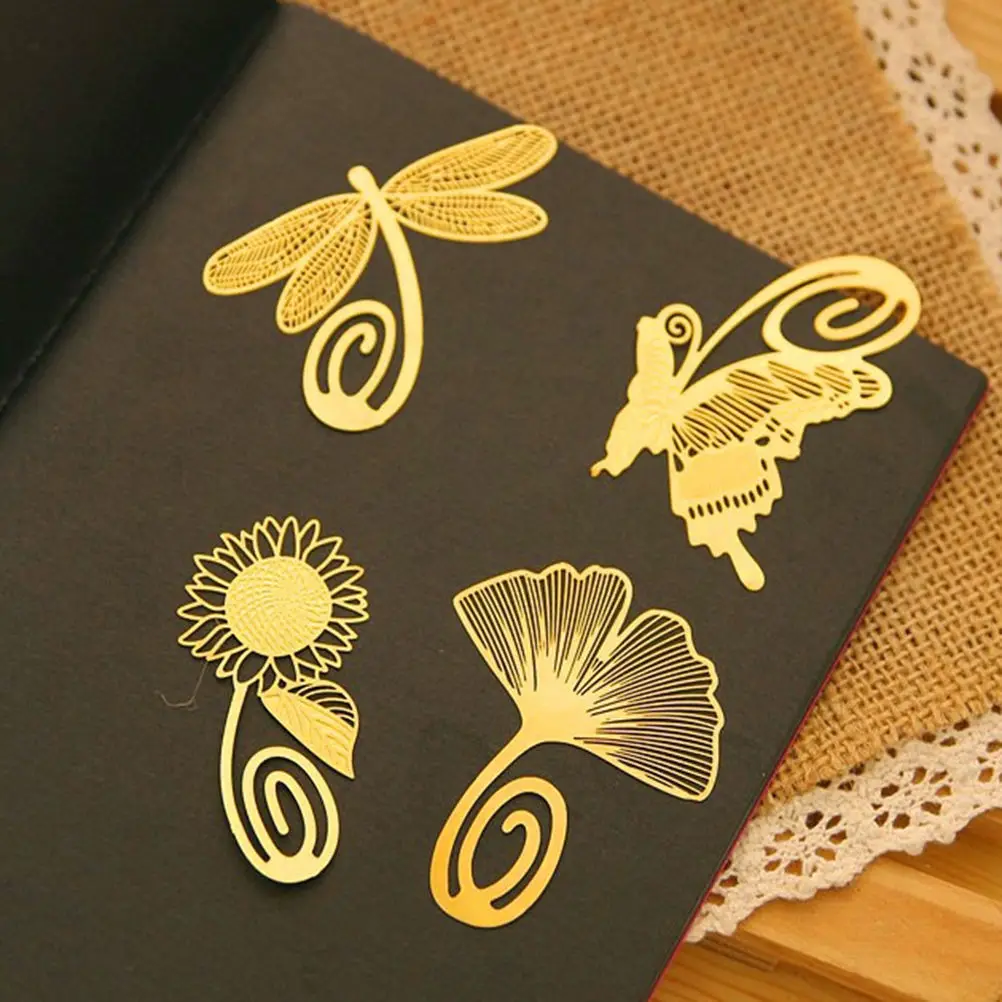 Cute Metal Bookmark Beautiful Gold Copper Plants Butterfly Dragonfly Animal Bookmark Kids Stationery Gift