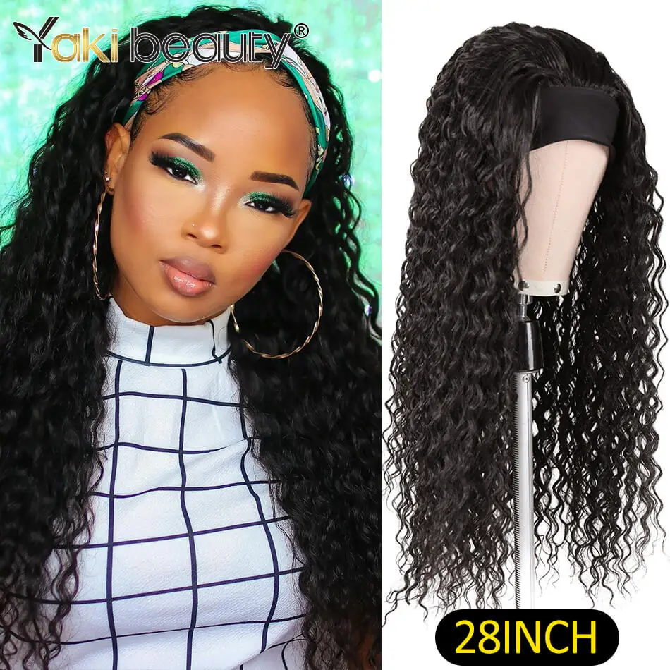 

28Inch Long Afro Kinky Curly Headband Wigs Synthetic Ice Headband Wig For Black Women Ombre Curly Wave Wig Organic Fiber Wig