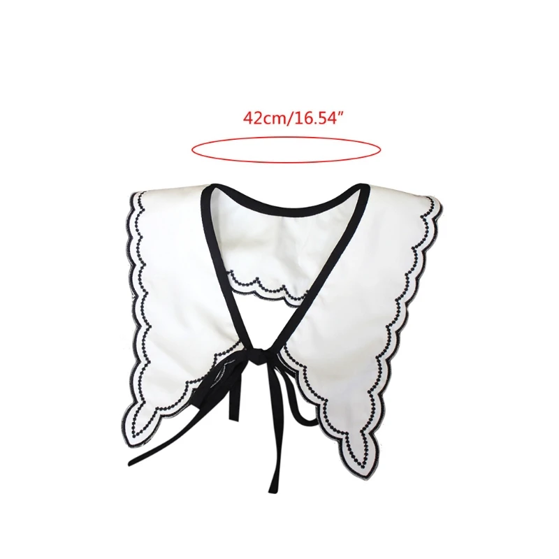 

Embroidery Scalloped Trim Fake Collar Big Shawl Wrap Lace-Up Bowknot Pointed Lapel Half Shirt Necklace Organza Women Student