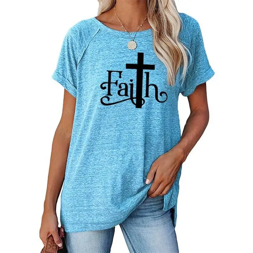 

Women Short Sleeve O-neck Funny Summer Tops Faith Tshirt Christian Jesus Clothes Women Tee Shirt Femme Cotton T-shirt