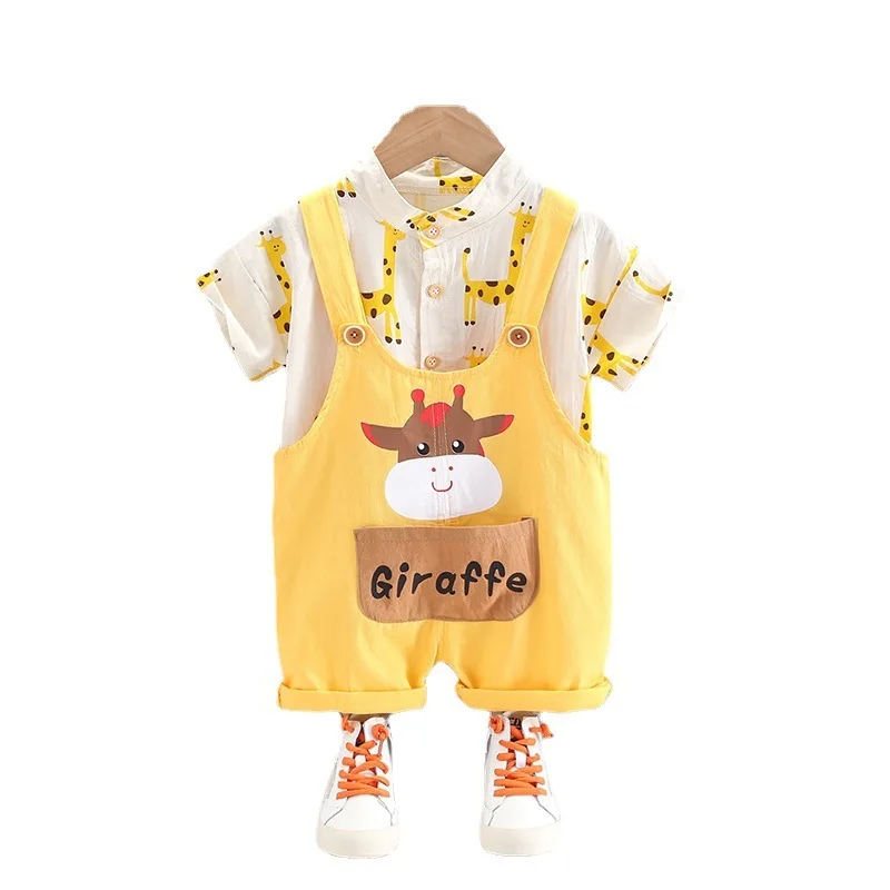 

New Summer Baby Clothes Children Boy Short Sleeve T-Shirt Overalls 2Pcs/Set Toddler Cartoon Costume Girls Clothing Kid Tracksuit