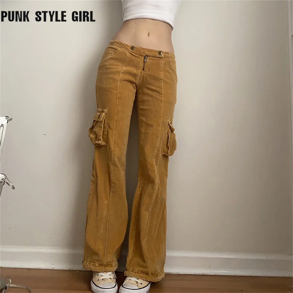 

Hippie Corduroy Cargo Pants Women Streetwear Low Waist Jeans Vintage 90S Techwear Korean Japanese Boggy Jogger Mom Y2k Trousers