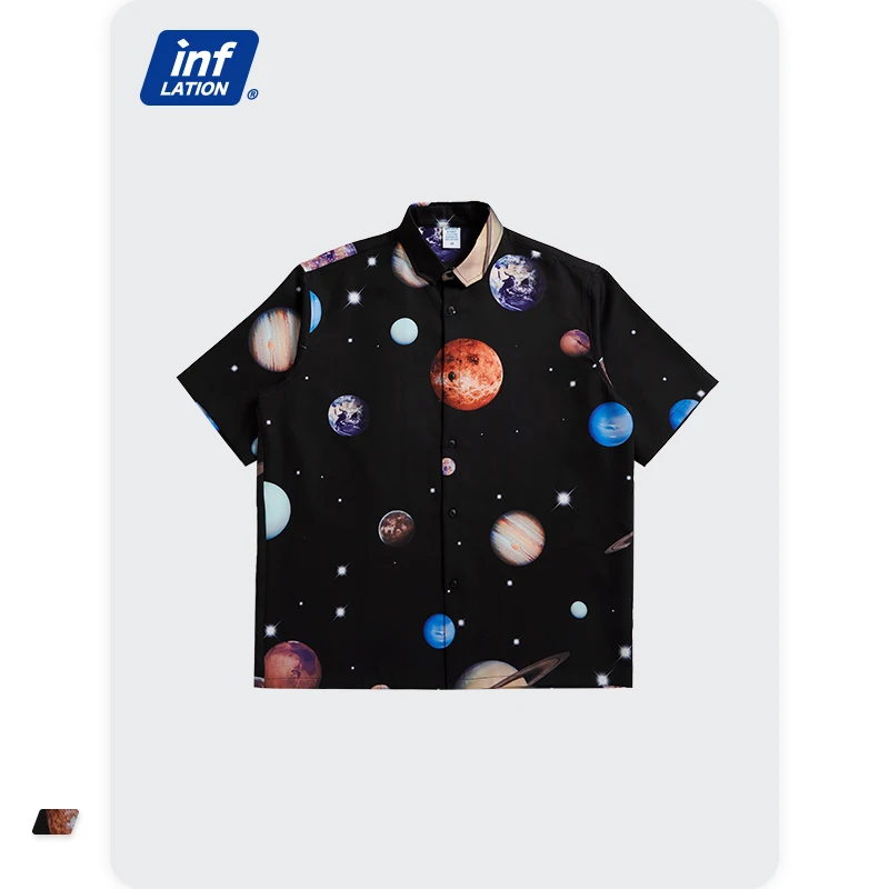 

INFLATION High Street Oversized Shirts 2021 Summer Casual Planet Printing Hip Hop Shirts Male Hawaiian Beach Shirts 5817S21