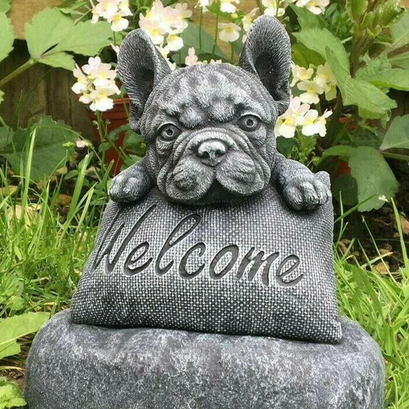 

French-Bulldog Statue Garden Decoration Welcome Sign Resin Craft Ornament Indoors Outdoors Sculpture QJS Shop