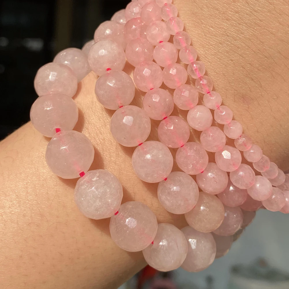 

Natural Stone Faceted Rose Pink Quartzs Round Loose Spacer Beads For Jewelry Making Diy Bracelet Charm Accessories 4 6 8 10 12mm