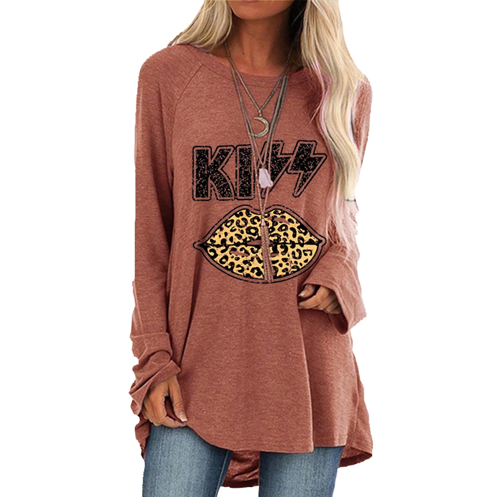 

Pattern Letter T Shirt Women Clothing O-neck Long Sleeve Long Top Cotton Blend Loose T-shirt Women Clothes Fashion Ropa Mujer