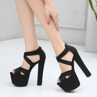 newest summer sexy square high heels platform sandals women black casual shoes classic gladiator comfortable shoes ladies g0043